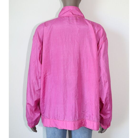 Vintage 80s‎ Hot Pink Sporty Windbreaker Athletic Casual Jacket Size Medium - Picture 3 of 4